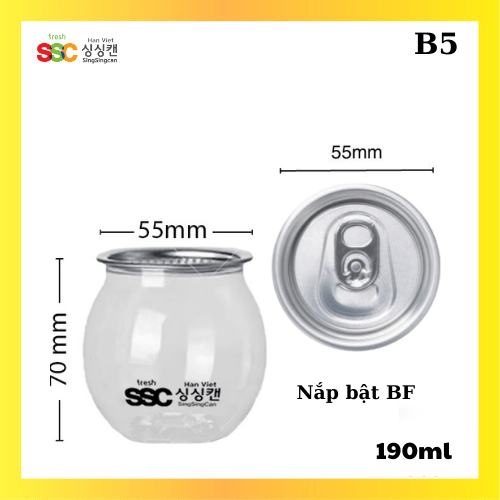 lon nhựa nắp nhôm 190ml