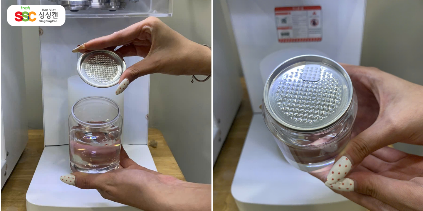 Mua nắp nhôm xé, giá tốt, giao hàng nhanh tại quận 7 TPHCM 10 Nắp nhôm xé trước và sau khi viền bằng máy viền mí lon SSC 100D