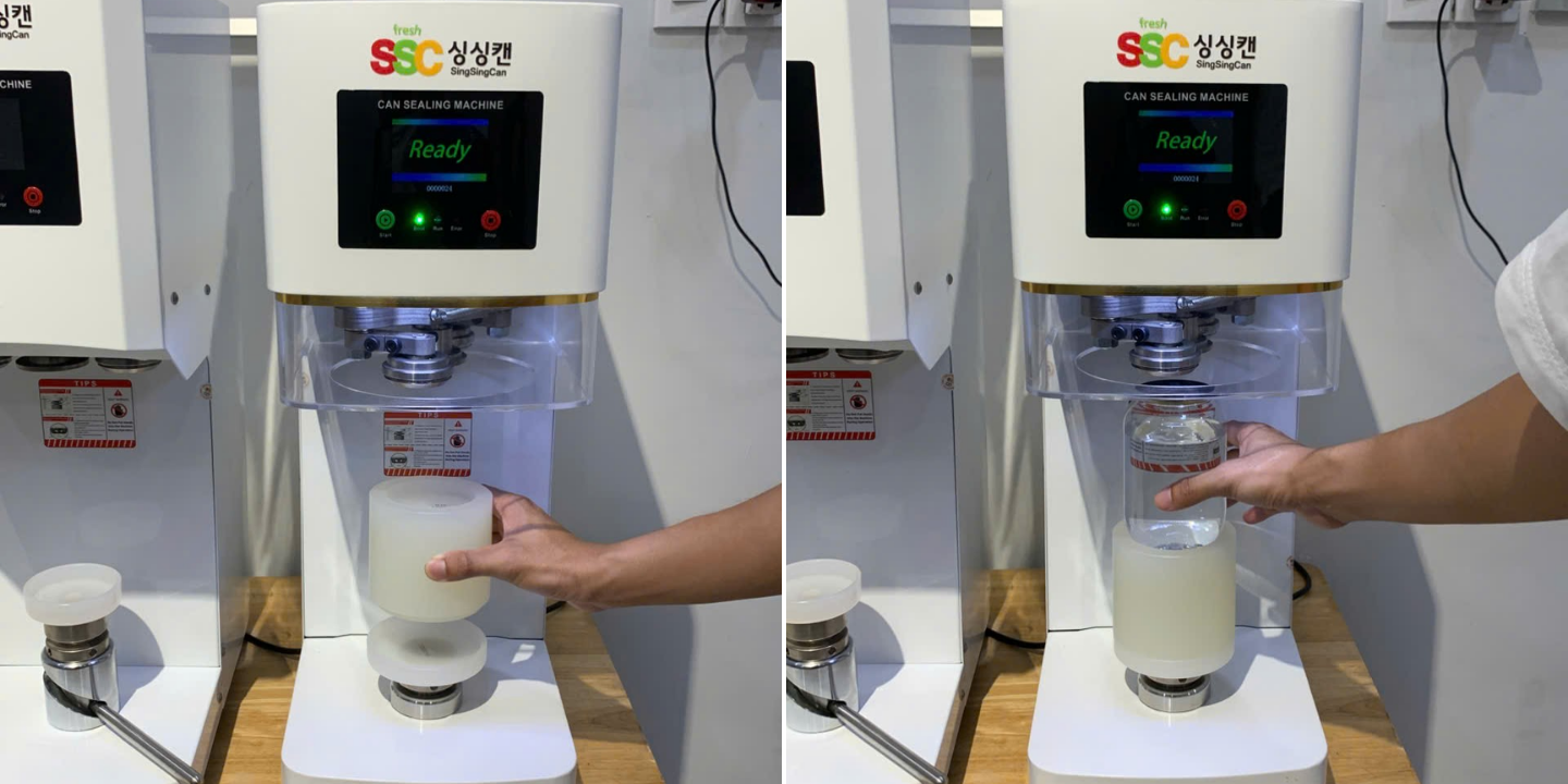 Lắp đặt đế  và cho lon vào vị trí đóng